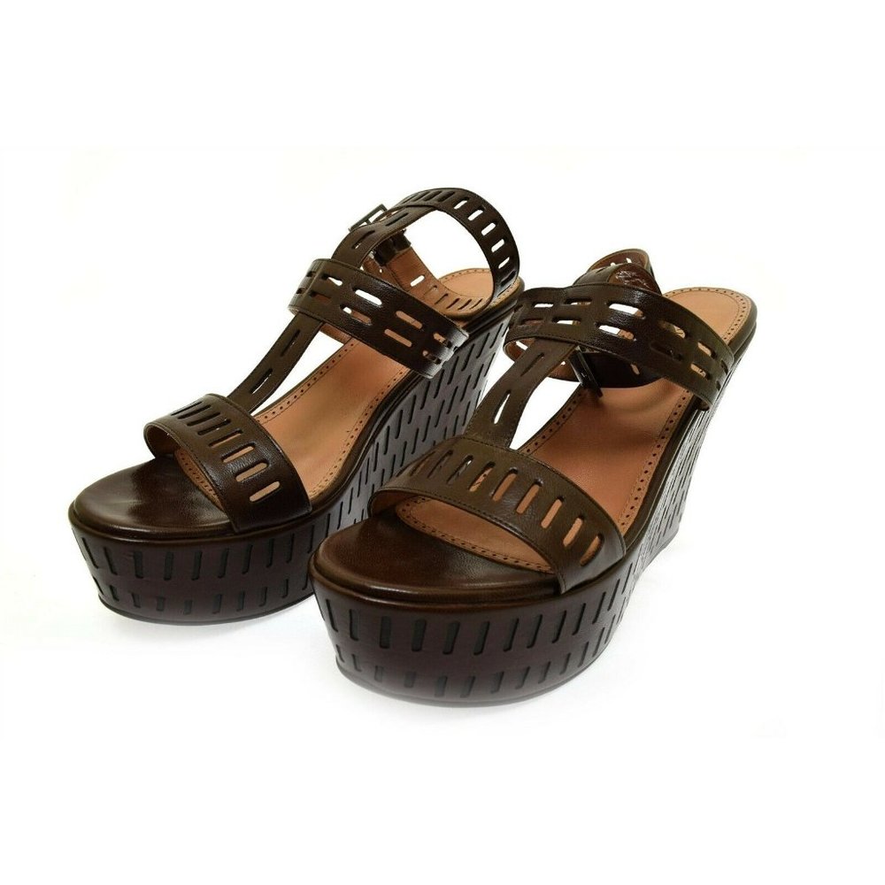 Alaia Women's Platform Wedge Sandals Brown Leather Heels 40 US Size 10 NIB